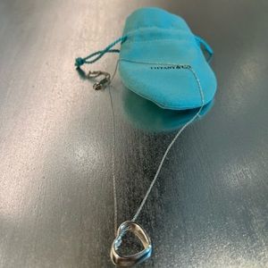 Tiffany & Co Elsa Peretti 925 Sterling Silver Open Heart Pendant, chain & Pouch